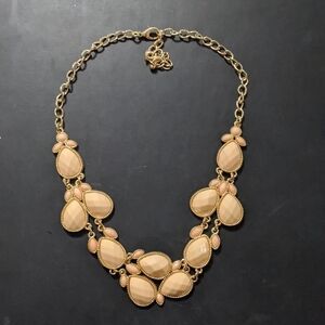 Gold Tone Peach Faceted Cabochon Bubble Statement Necklace